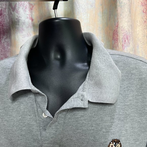 VTG📌 Warner Bros 90s Embroidered Tasmanian Devil Striped Men Polo Shirt - Picture 3 of 12